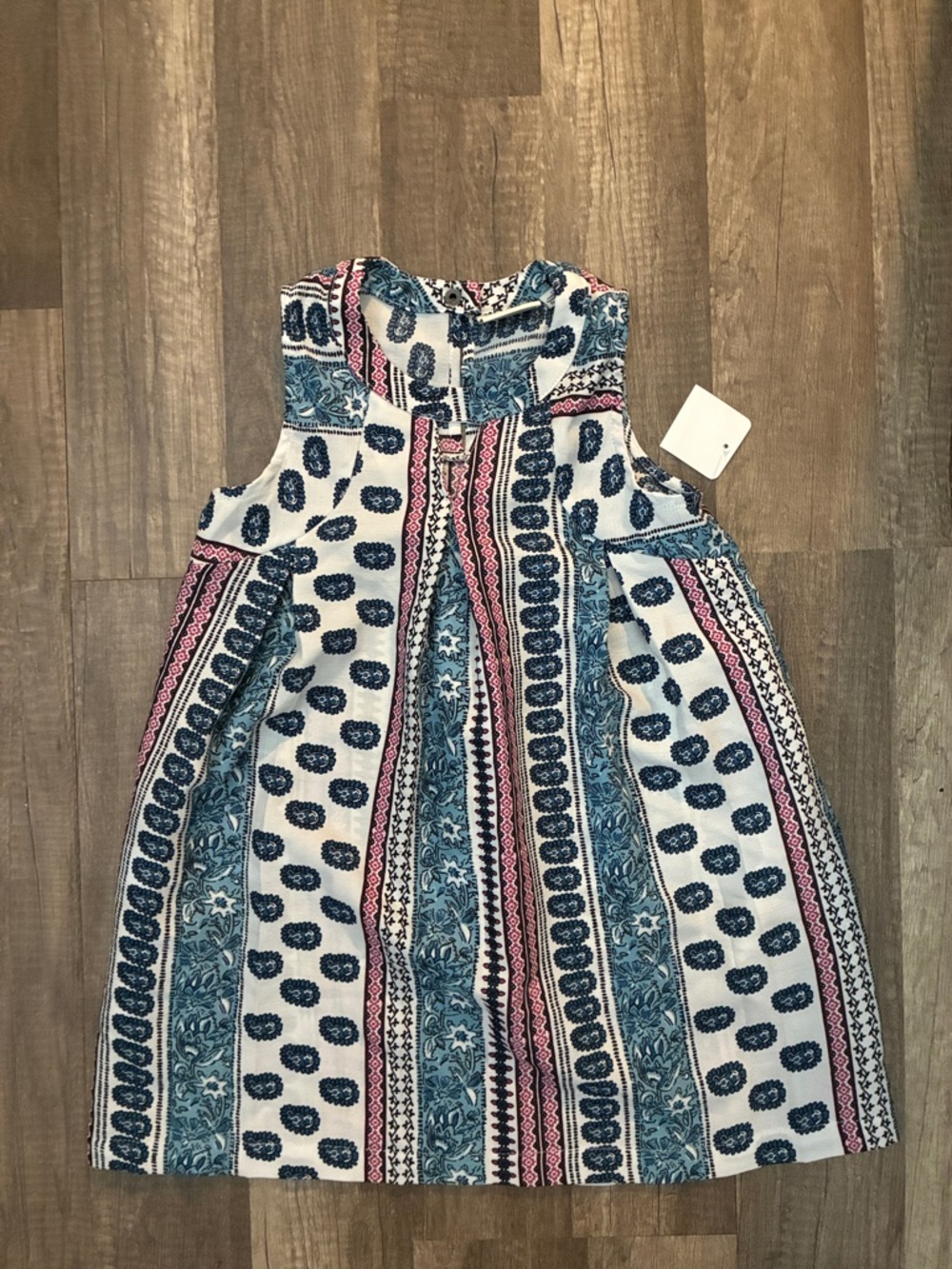 Girls Sleeveless Printed A-Line Dress in Blue and Pink